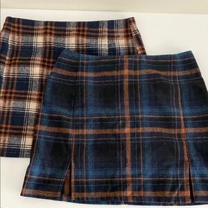 SHEIN flannel plaid Blue and Orange Pencil Skirt Set Mini Casual size large